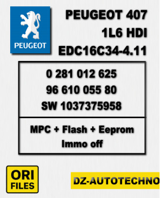 Peugeot 407 1.6 HDI – EDC16C34-4.11 – Full ECU Backup + IMMO OFF Solution