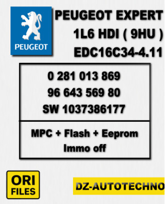 ECU Software File for Peugeot Expert 1.6 HDi (9HU) – EDC16C34-4.11 – 9664356980